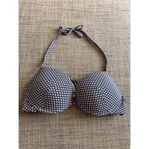 Tezenis Bikini Top Blue White Floral Padded Underwire Halter Tie Swim Size S